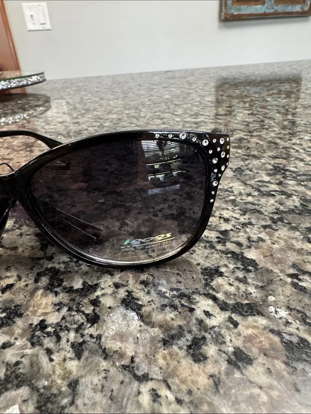 Black Cat-Eye Sunglasses with Silver Crystal Accents NWT